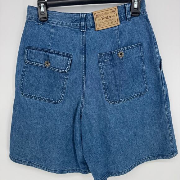 Polo Ralph Lauren Vintage 90's country Denim Pleated High Waisted Shorts Size 8 - Picture 5 of 7